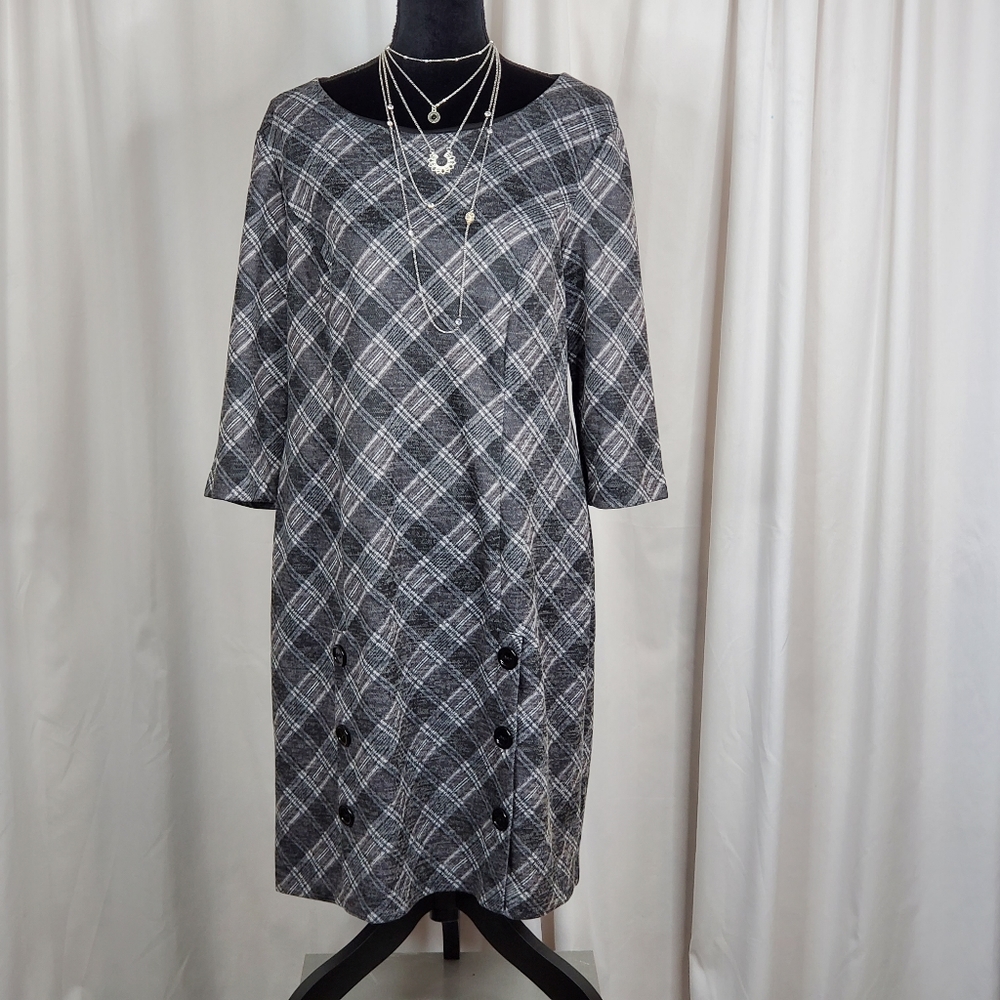 ♡ Connected Apparel Shift Dress Gray Plaid Size Large
